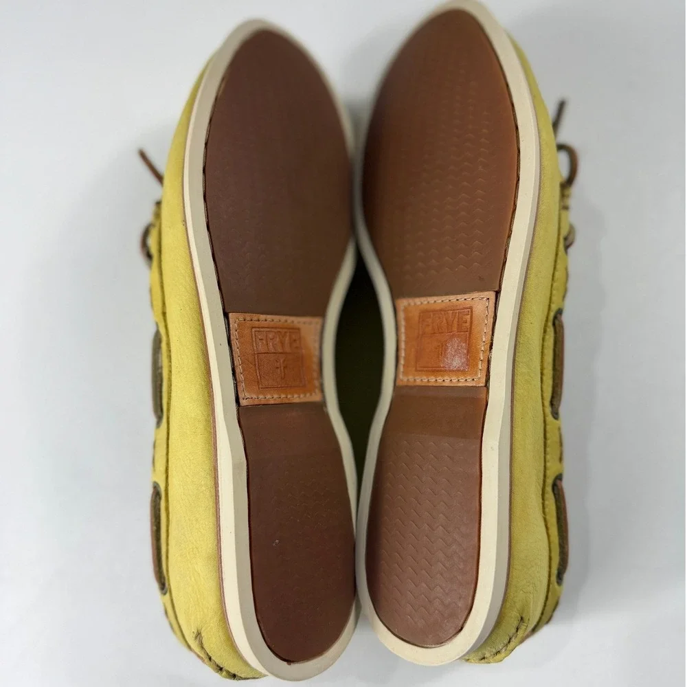 Frye Quincy Tie Yellow Leather Boat Shoes Loafers Mens‎ Size 10M 72548